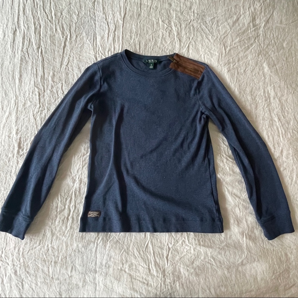 Lauren Ralph Lauren Navy Long-Sleeve Tee with Brown Shoulder Patch